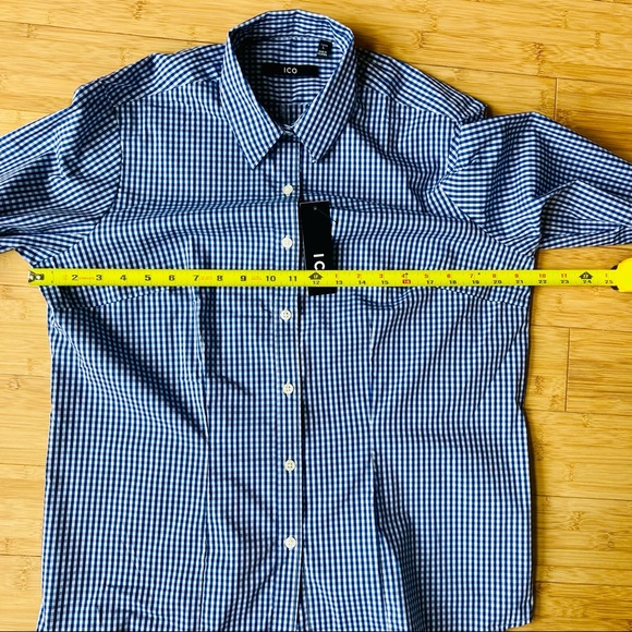 ICO Long Sleeve Blue/White Gingham Button Up Top Shirt - Picture 7 of 10